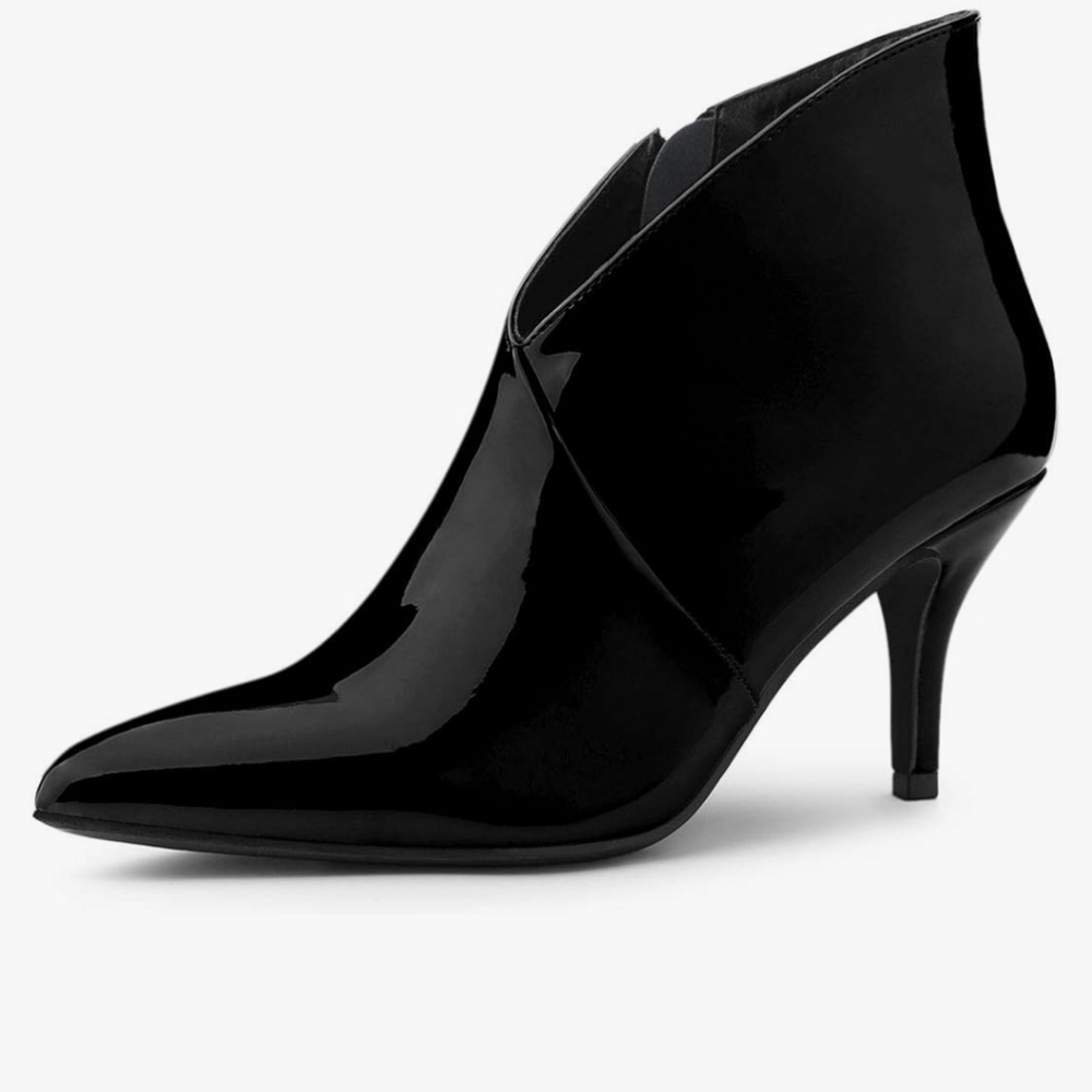 Allegra K Women's V Shape Pointed Toe Stiletto Heel Ankle Boots patent leather